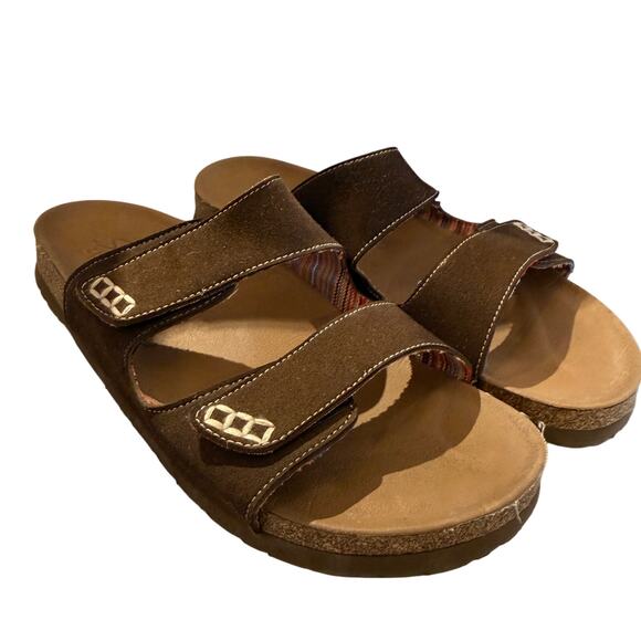 Skechers LuxeFoam Cushion Two Strap Granola Relaxed Fit Brown Sandals Size 8 - Picture 1 of 7